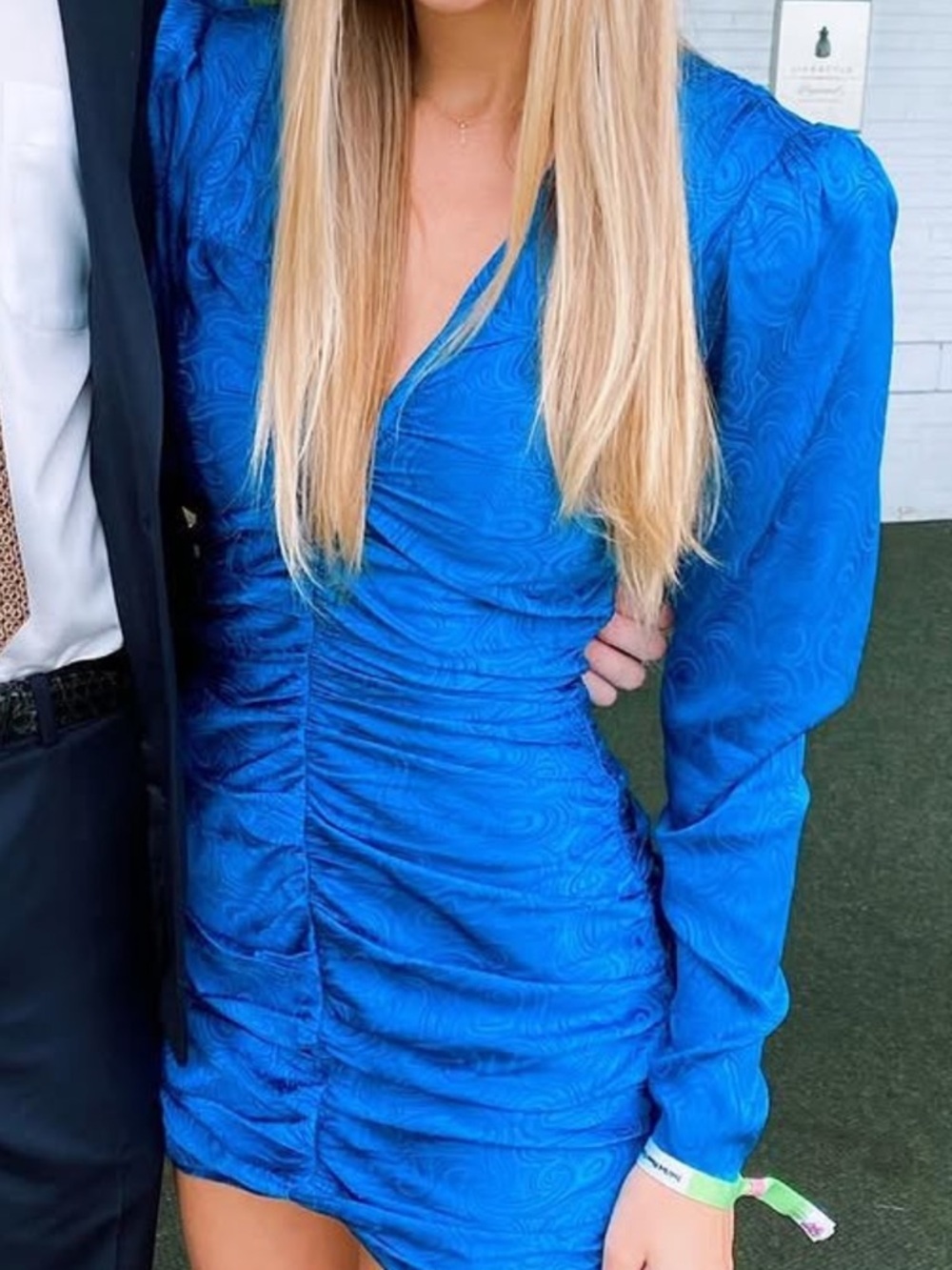 Ronny Kobo Electric Blue Ruched Wrap Mini Dress